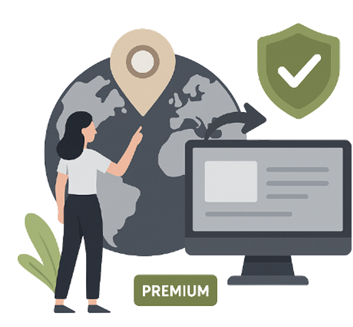 GeoPlugin graphic of a world map with numbered green location pins (01–06) connected by dotted travel paths across continents.